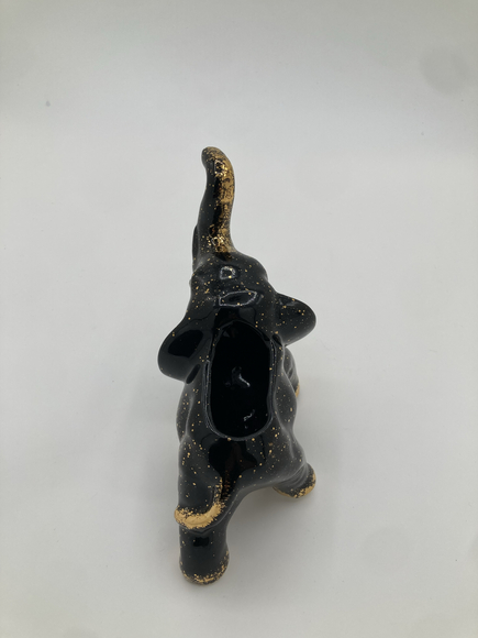 Pair of Vintage Elephant Planters – Black & White Ceramic with Gold Speckles - Picture 6 of 11